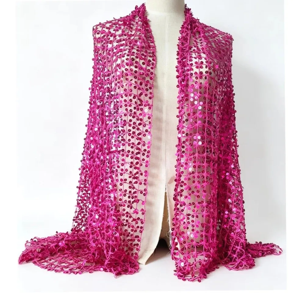 Ethnic Style Sparkling Sequin Scarf Hollow Out Mesh Head Wrap Boho decorative Party Shawl Wrap Festival