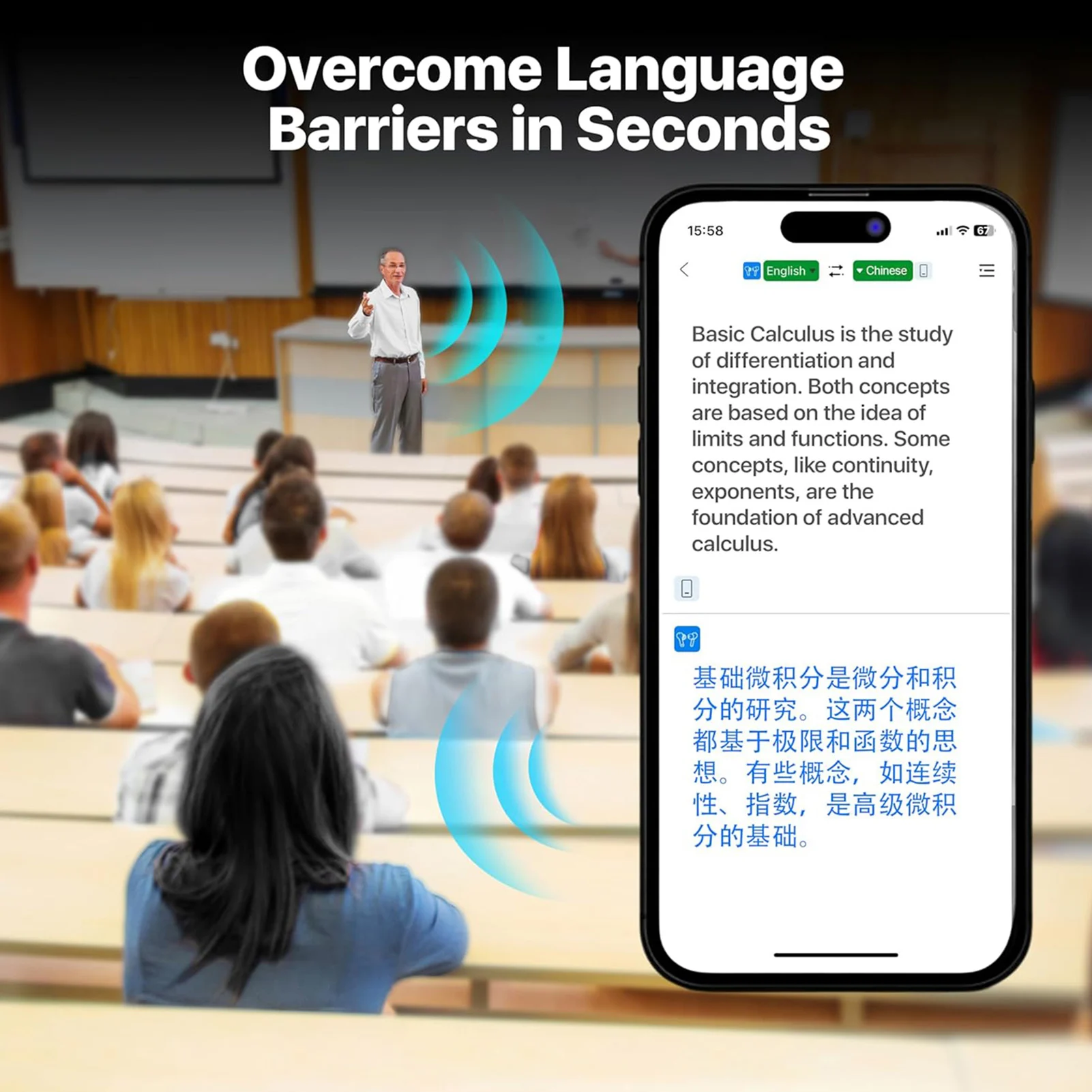 سماعات أذن للترجمة بالذكاء الاصطناعي، سماعات رأس BT5.4 لاسلكية مفتوحة الأذن، سماعات أذن رياضية بخطاف الأذن، اتصال التطبيق ترجمة في الوقت الحقيقي #5