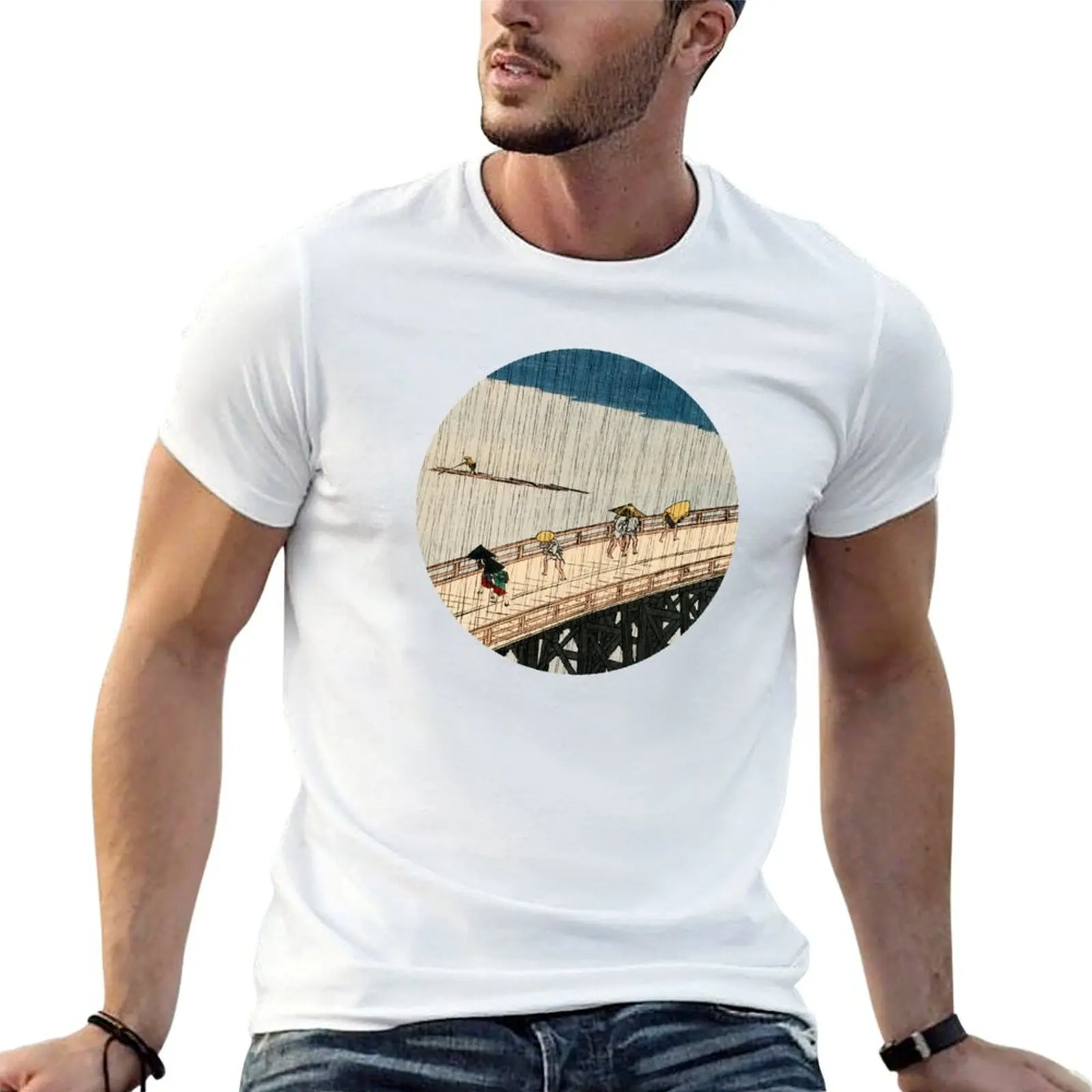 Sudden Shower over Shin-ōhashi bridge and Atake - Hiroshige T-Shirt Plus Size Lightweight Top