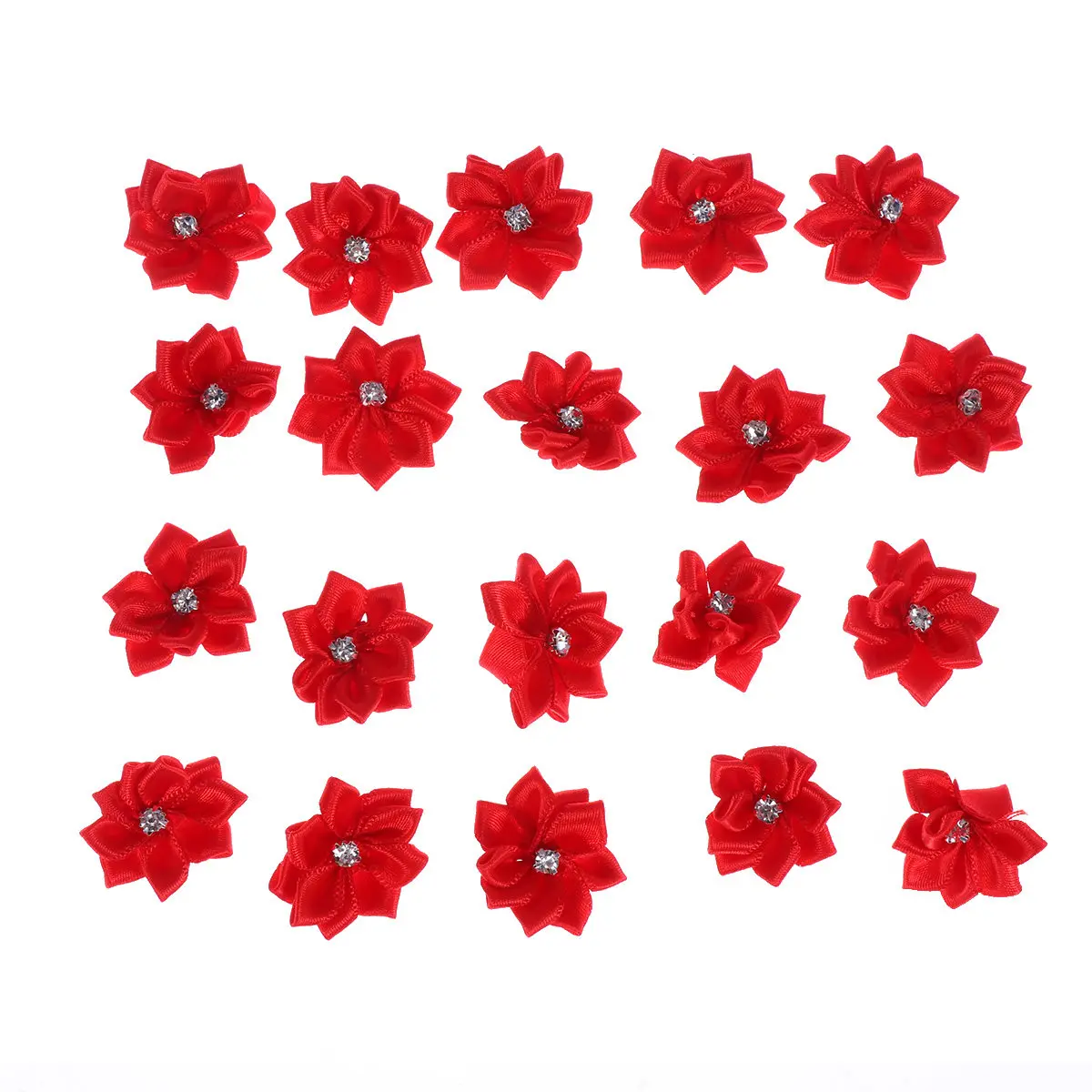 50Pcs Nine-Petal Handmade Polyester Center Red DIY Clothes Bags Hat Boots Crafts Supplies Embellishments Wedding