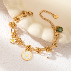 Pearl zircon mother-of-pearl love round flower pendant 18K gold stainless steel ladies fashion bracelet high-end jewelry gift