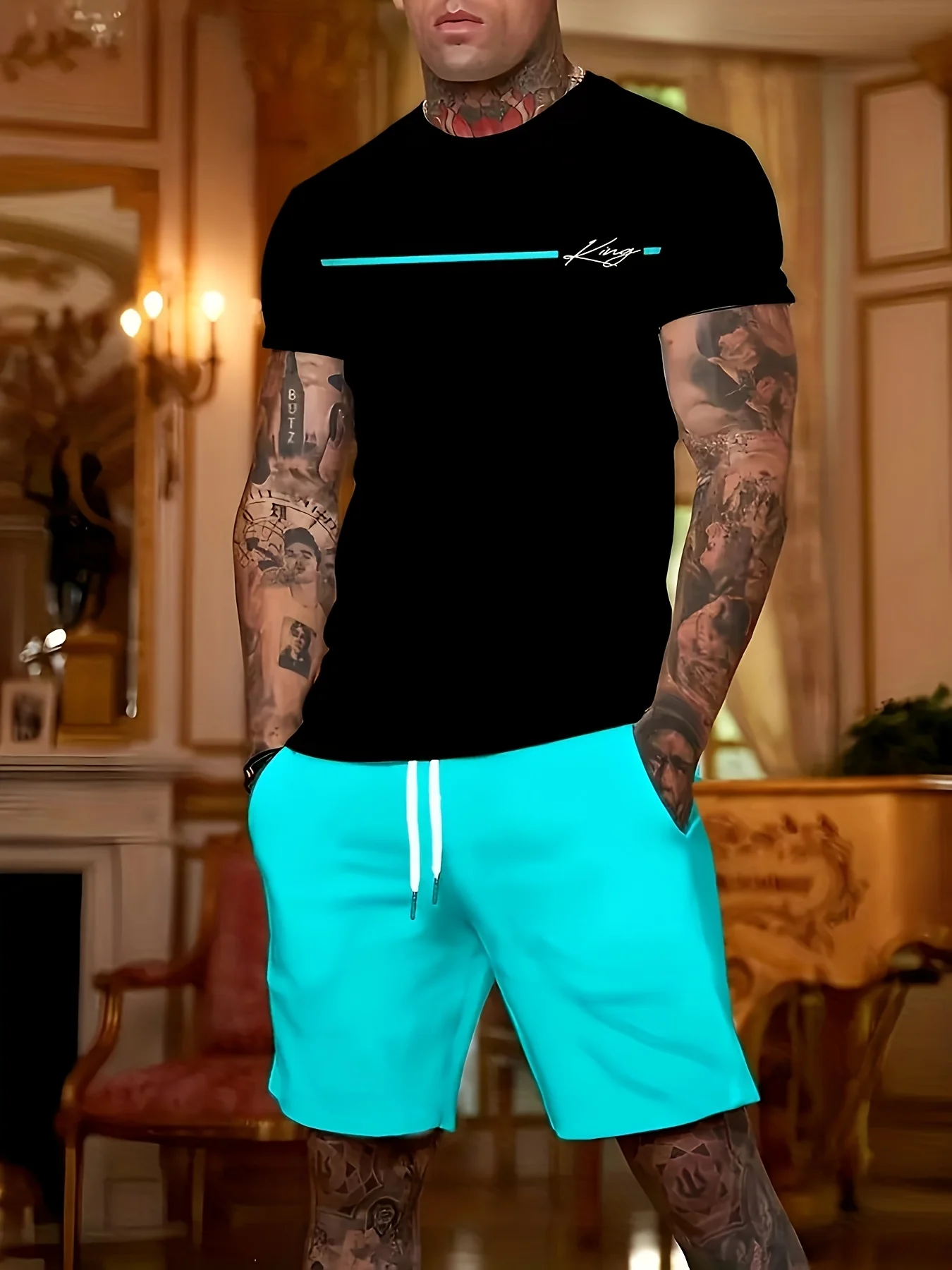 

2025 Summer new men's suit Summer fashion casual outdoor street shooting clothing men's simple casual suit short sleeve shorts