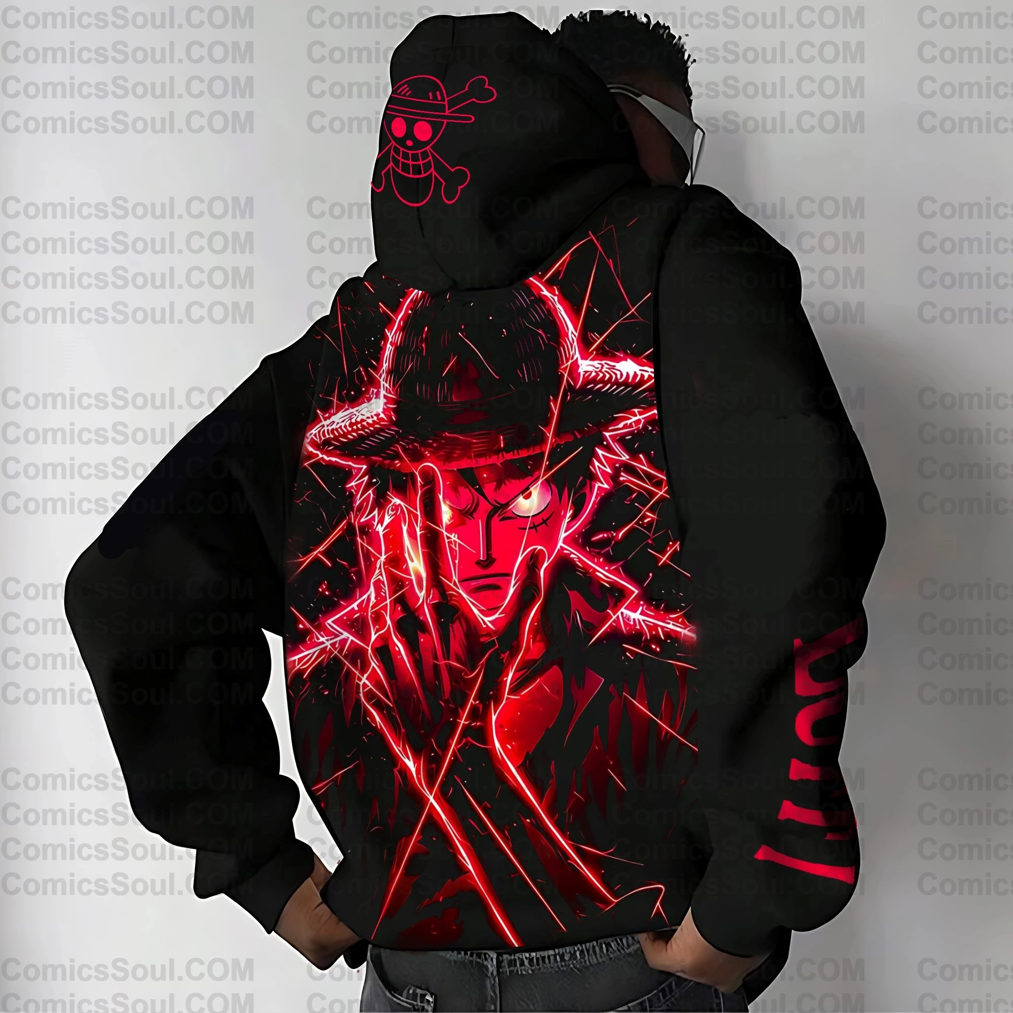 Een Stuk Luffy Zwarte Hoodie Mannen Vrouwen Herfst Winter Losse Casual Streetwear Running Fitness Rode Bliksem Anime Sweatshirt