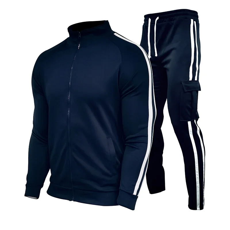 2026 Autumn and Winter New Men's Outdoor Sports and Leisure Zipper Splicing Set Stand Collar Long Sleeve Running Two Piece Set