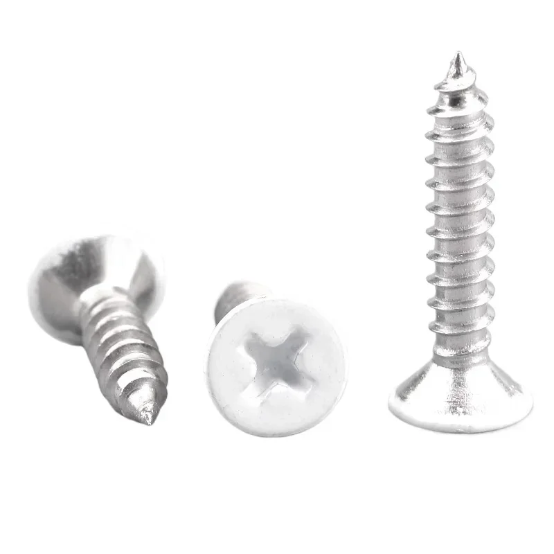 304 Stainless Steel White Baking Paint Flat Head Phillips Pan Head Wood Cross Recessed Truss Self-tapping Screw Wood Sheet MetaL