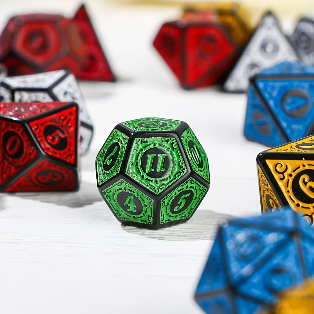 DND Game Polyhedral Dice Set with Textures Pattern 7pcs of D4 D6 D8 D10 D% D12 D20 for RPG Board Game Accessories image 6