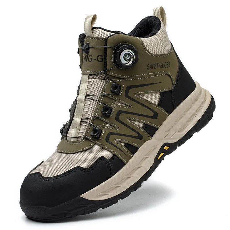 Men Safety Boots Rotating Button Work Boots Anti-puncture Anti-smash Male Safety Shoes Indestructible Steel Toe Protective Boots