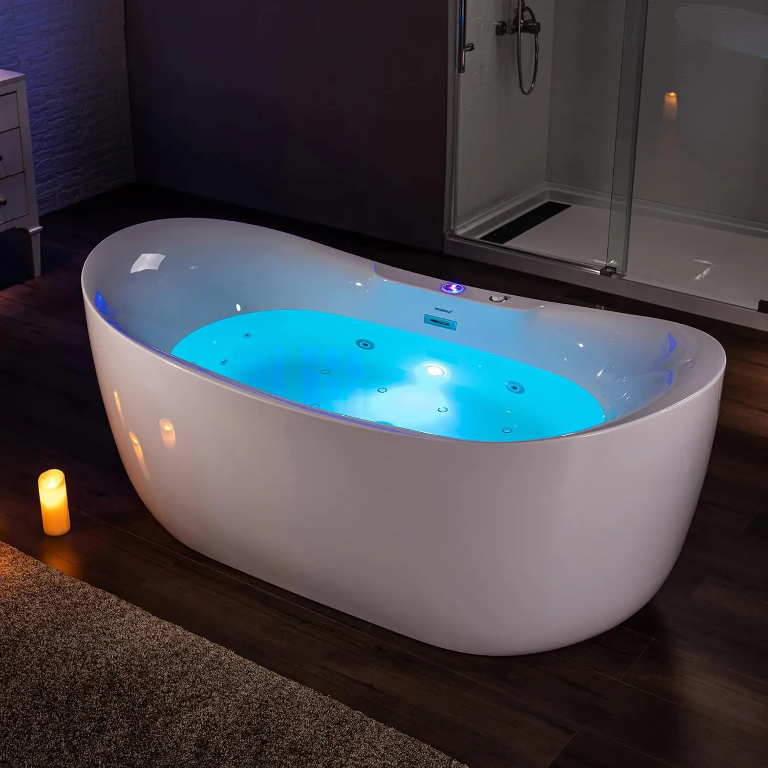 WOODBRIDGE Banheira de imersão aquecida autônoma, Whirlpool Water Jetted e Air Bubble, 72 "x 35"-3/8"