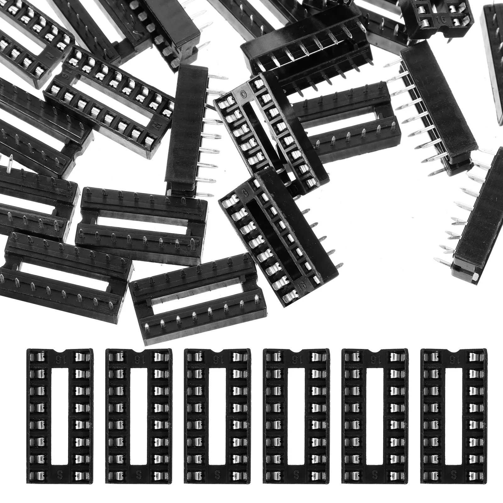 

30pcs 16Pin Ic Socket Dual Row Dip Integrated Circuit Connector For Breadboard Standard Ic Adapter Durable Frp Material