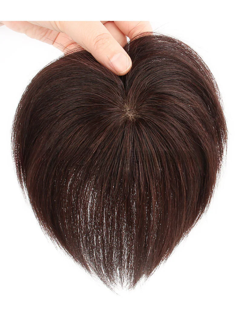 حرير علوي دائري شعر بشري للنساء ، 3 مقاطع ، مستقيم ، قطع شعر ، زيادة الحجم ، تنفس ، 9x9cm