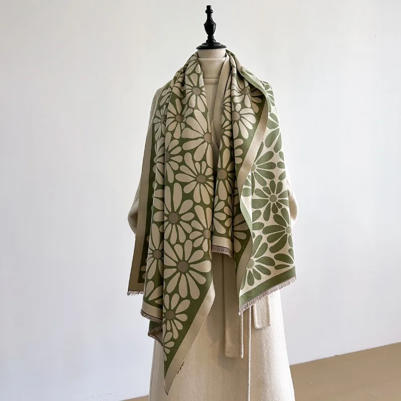 

Новый шарф в корейском стиле с цветочным узором, напоминающий кашемир, универсальный и теплый, элегантный и красивый, для девушек.