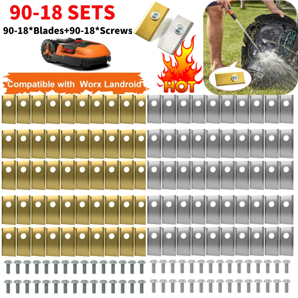 

90-18x Lawn Mower Cutting Blade Set Stainless Steel Single Hole Lawn Mower Blade Blade Screws Kit for Worx Landroid Lawn Mowers