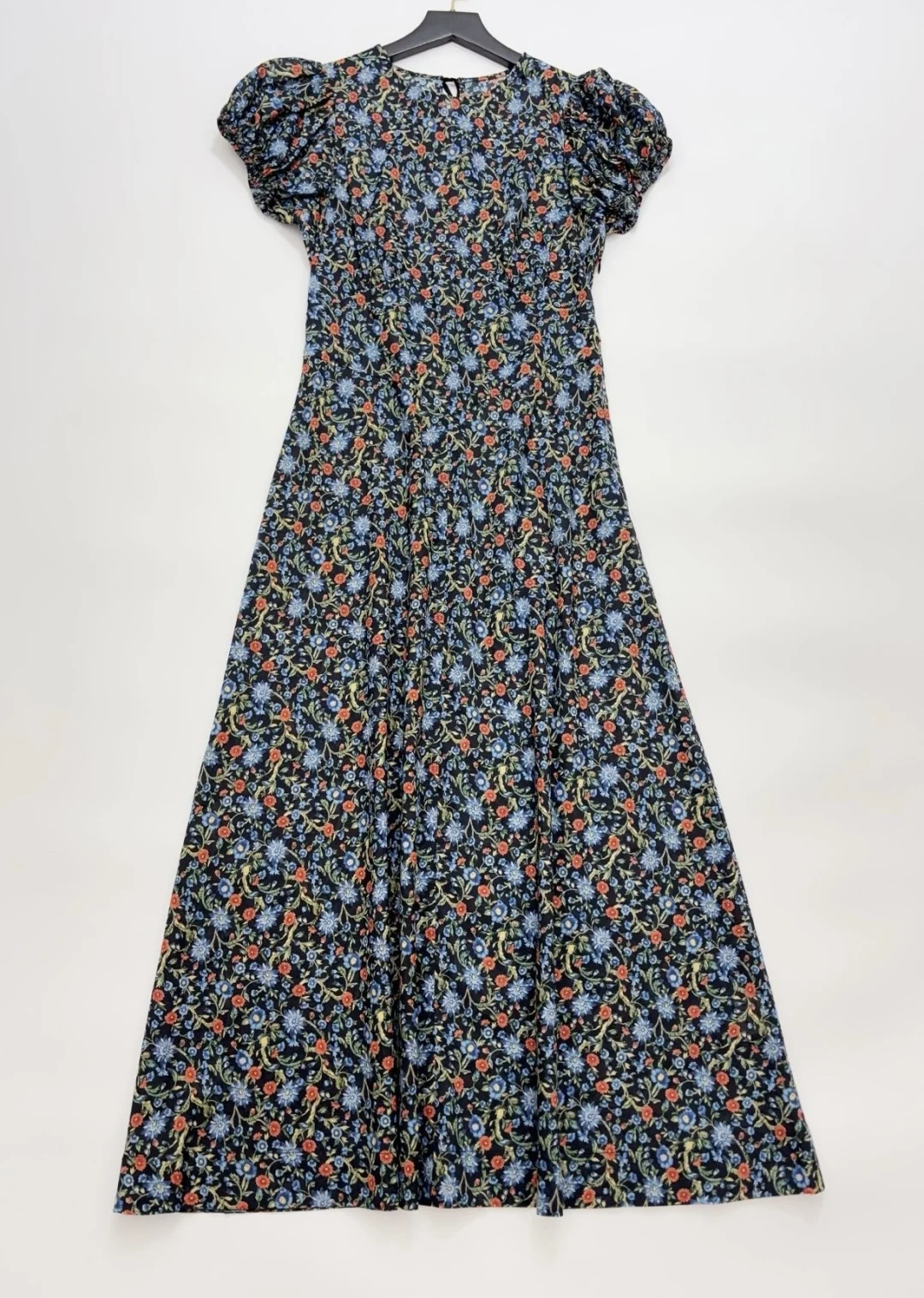 

Flower Print Women Retro Midi Dress Puff Sleeve O-Neck High Waist Slim Cotton Robe