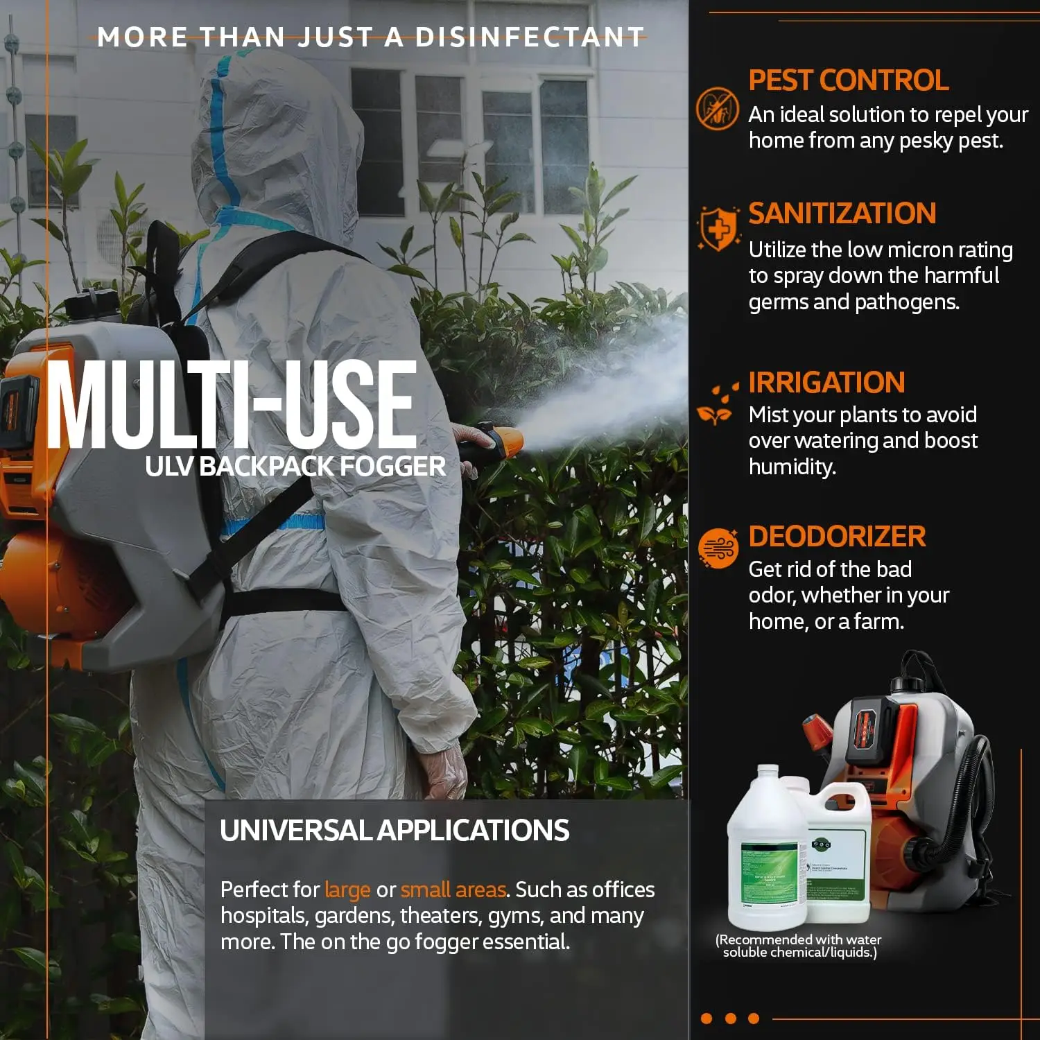 ULV Fogger Cordless Backpack Garden Mist Sprayer Machine w/48V Battery 2.6GAL 1-10GPH - for Lawn-Care Hydroponics Sanitizing