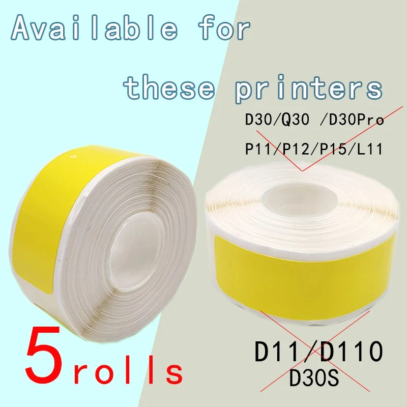 5PK P15  label Paper  P11 Adhesive12*40yellow Lable tape Suit for Pristar P15 D30 P12 Label  D30 Thermal Label