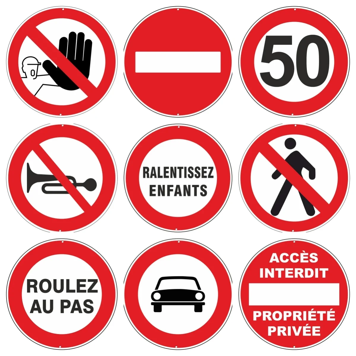 Vintage French Traffic Signs Set 2D Flat Tin Sign - Retro Road Safety & French Themed Wall Decor for Garage, Man Cave, Bar and T