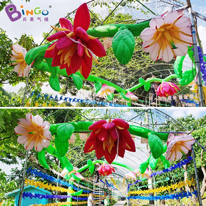 Personalized 7.7x6.3x4.5 Meters Colorful Inflatable Flowers Chain Plant For Advertising Stand Event Wedding Decoration Toys