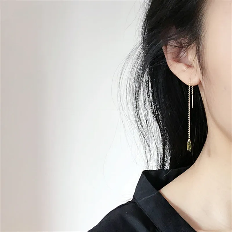 S925 Sterling Silver Plated 14K Gold Olive Green Zircon Ear Wires for Women Retro Elegant Simple Versatile Earrings