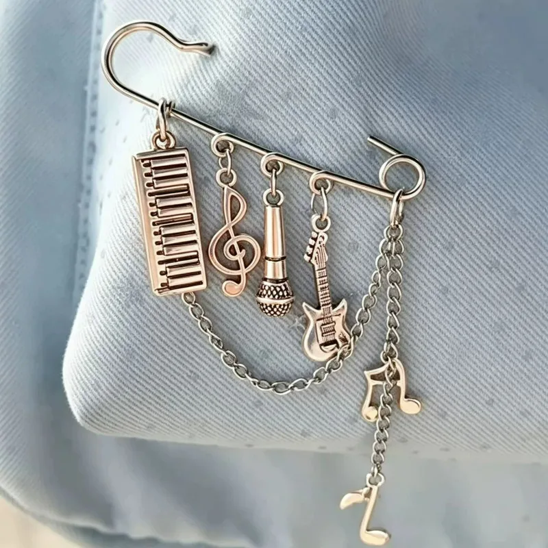 New Fashion Piano Teacher Brooch Pianist Gift Guitar Pendant HandmadeNote Microphone Pendant Brooch Pins Jewelry New Arrival