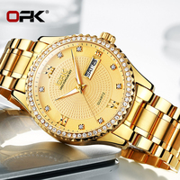 OPK brand steel band three-pin double calendar waterproof men's quartz watch 8113