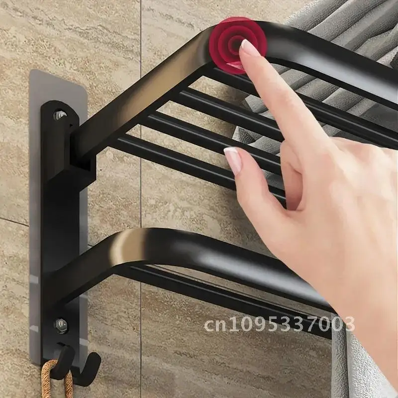 40/50/60CM Double Drilling Towel Rack Black Non Layer Mounted Shower Bracket Wall Accessories Rack Aluminum Bathroom Movable