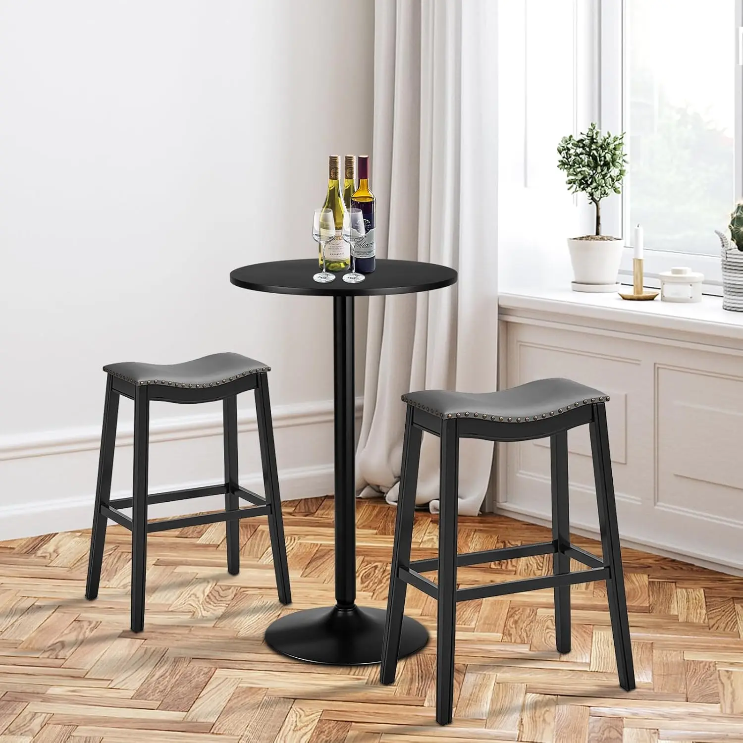 40-Inch Tall Round Cafe Table with 24-Inch MDF Tabletop and Metal Base, Modern Cocktail Table for Dining Room,