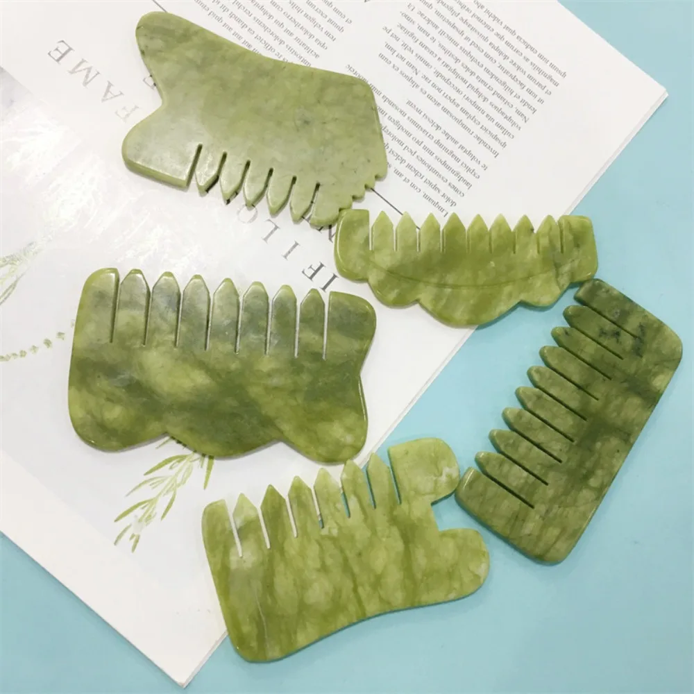 Gua Sha Board Jade Massage Comb Acupuncture Spa Green Jade Comb Blood Circulation Salon Supply Head Massager Head Care Massager