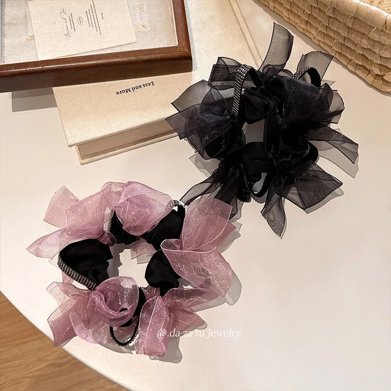 

Korean Elegant Chiffon Rhinestones Elastic Hair Band For Women Girls Sweet Scrunchie Hair Tie Hair Ring Fashion Hair Accessories