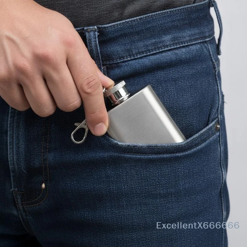 1OZ Stainless Steel Super Mini Hip Flask Whisky Flagon Bottle With Buckle Square Wine Flask Portable For Outdoor Use