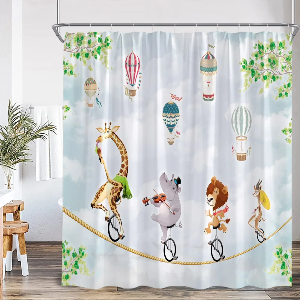 Funny Animal Cartoon Shower Curtain Bathing Dog Farm Animals Farmhouse Bathroom Decor Kid Child Polyester Bath Curtain with Hook