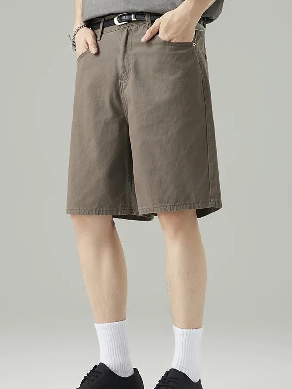 

Коричневые джинсовые брюки, мужские свободные прямые винтажные брюки большого размера, пять четвертей до середины икры, летние модные брендовые мужские брюки