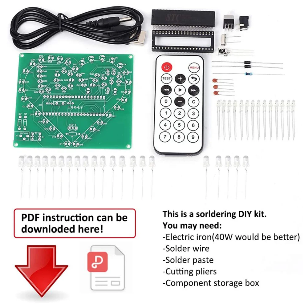 DIY Electronic Kit LED Flashing Heart Love Glowing Colorful Light Suite Soldering Practice For School Student STEM Teaching