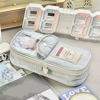 Cute Japanese Ins Small Fresh Simple Pencil Case Art Retro Large Capacity Girl Pen Bag with Clear Card Pocket Heart Shape Zipper