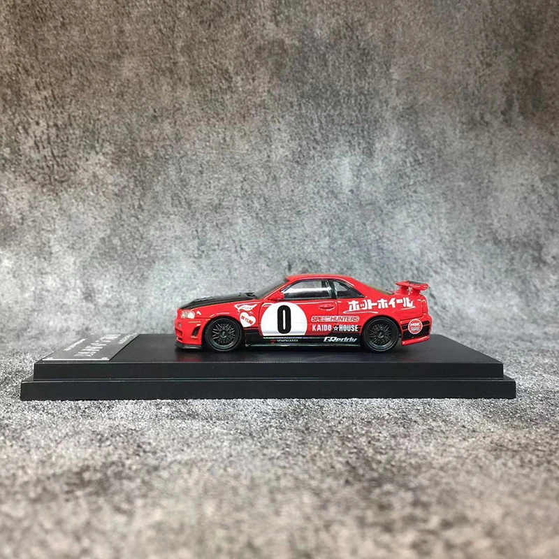 Vehículo de aleación fundido a presión, modelo Skyline GT-R MK5 R34, velocidad rápida, 1:64, Rojo