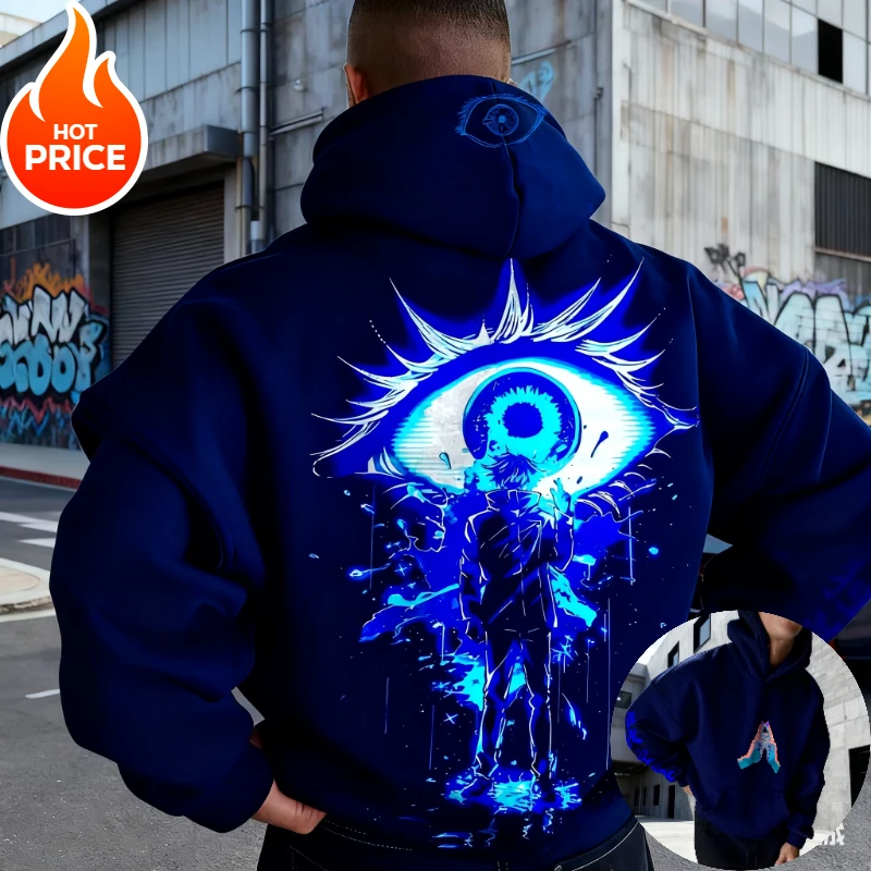 고죠 사토루 주술회전 하라주쿠 스트리트웨어 가을 남성 빈티지 후드티 겨울 여성 오버사이즈 후드 스웨트셔츠 긴팔