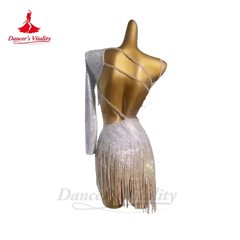 Latin Dance Dress for Women Customsized Rumba Chacha Tango Perfomance Competiton Fringe Skirt Adult Child Latin Dancing Dresses