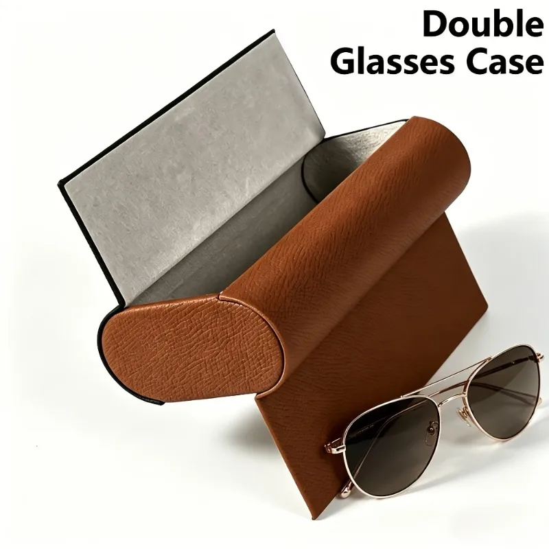 Doppelschichtiges Brillenetui aus robustem Kunstleder mit Magnetverschluss für 2 Paar Brillen, Unisex-Organizer ​   Brillenetuis