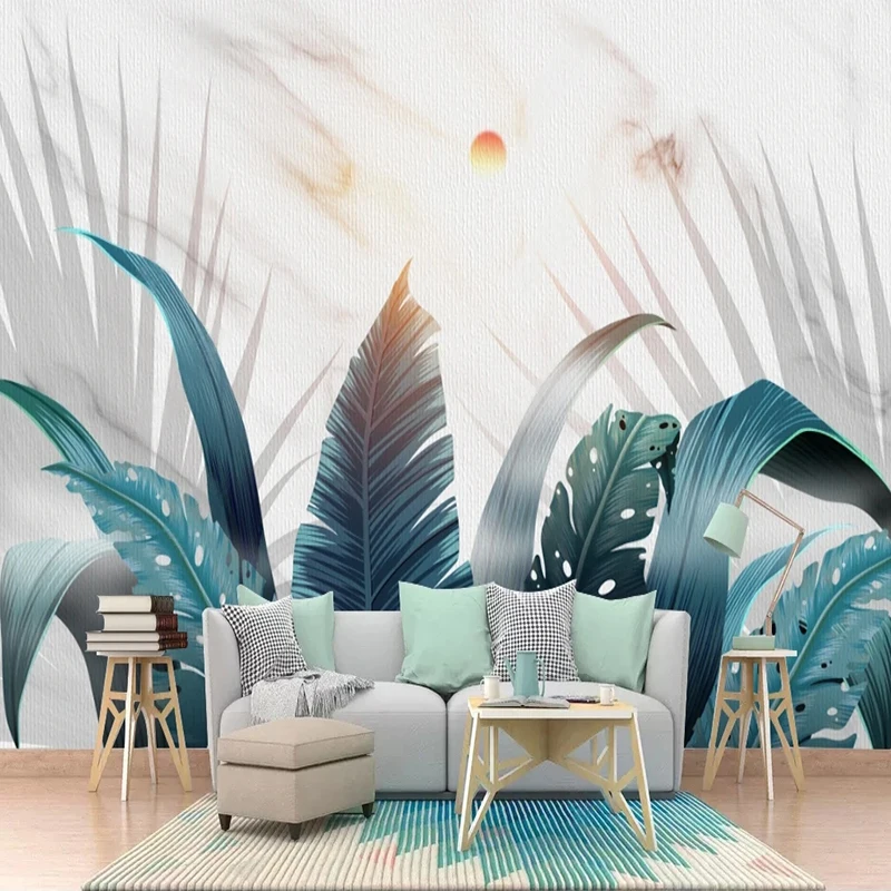 Custom Any Size Wallpaper Muralnordic Rainforest Marble Plant Leaves Sun Mural Paper Room Background Wall Decorative Covering 3D