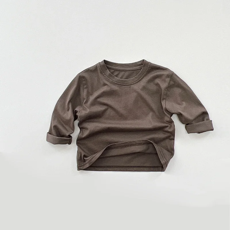 100% dětská bavlněná trička s retro bonbóny 2023 jaro noví chlapci a dívky příležitostné solidní s dlouhým rukávem WTB60