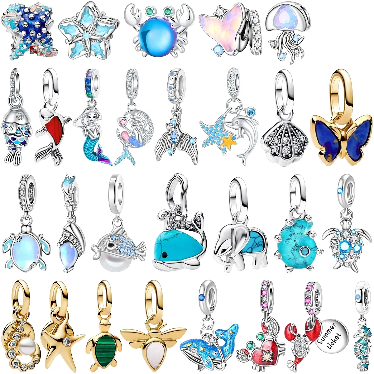 

Подвески в виде океана из стерлингового серебра 925, морская звезда, кит, краб, морской конек, бусины, подвеска, подходит для оригинального браслета, ожерелья, ювелирные изделия, подарок на Новый год