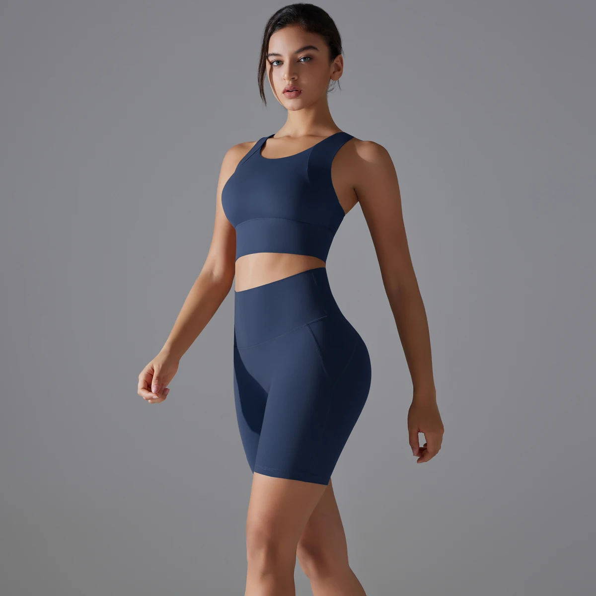 Yoga Suit Sports Set Gym Sports Crop Tops Solid Color Nylon Yoga Bra  Running Cycling Sports Gym Workout Yoga Shorts