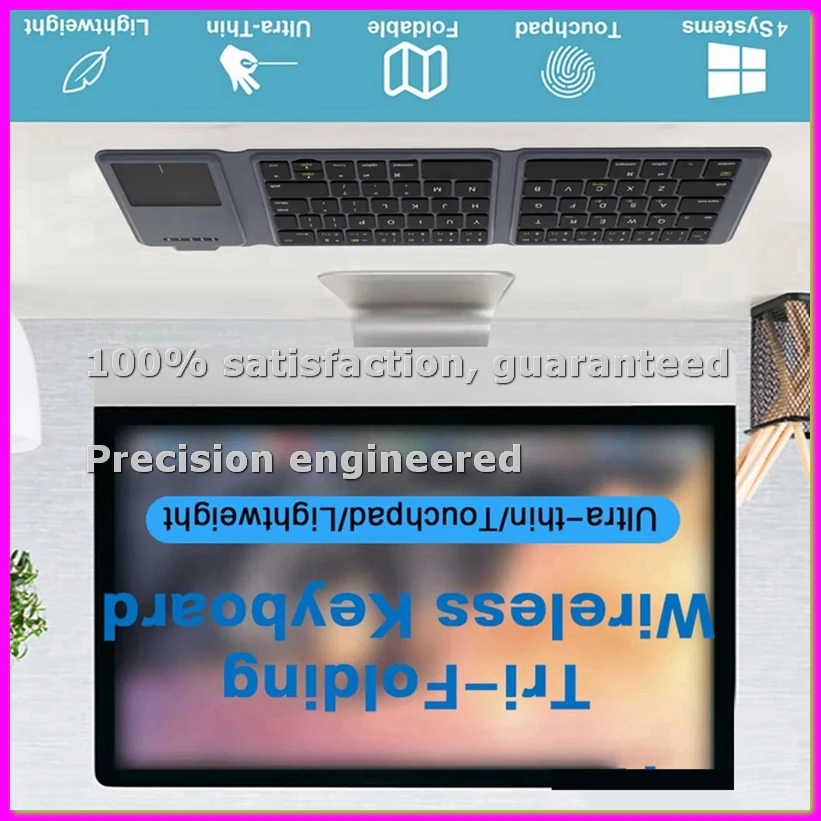 

Портативная беспроводная клавиатура с сенсорной панелью Bluetooth, трехсекционная складная перезаряжаемая беспроводная клавиатура для ПК, ноутбука, планшета-ABFT