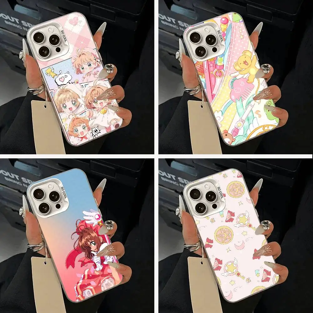 Anime cards-girl-sakura Phone Case For iPhone 11 12 13 14 15 16Pro Max Plus white Sliver  Phone Cover