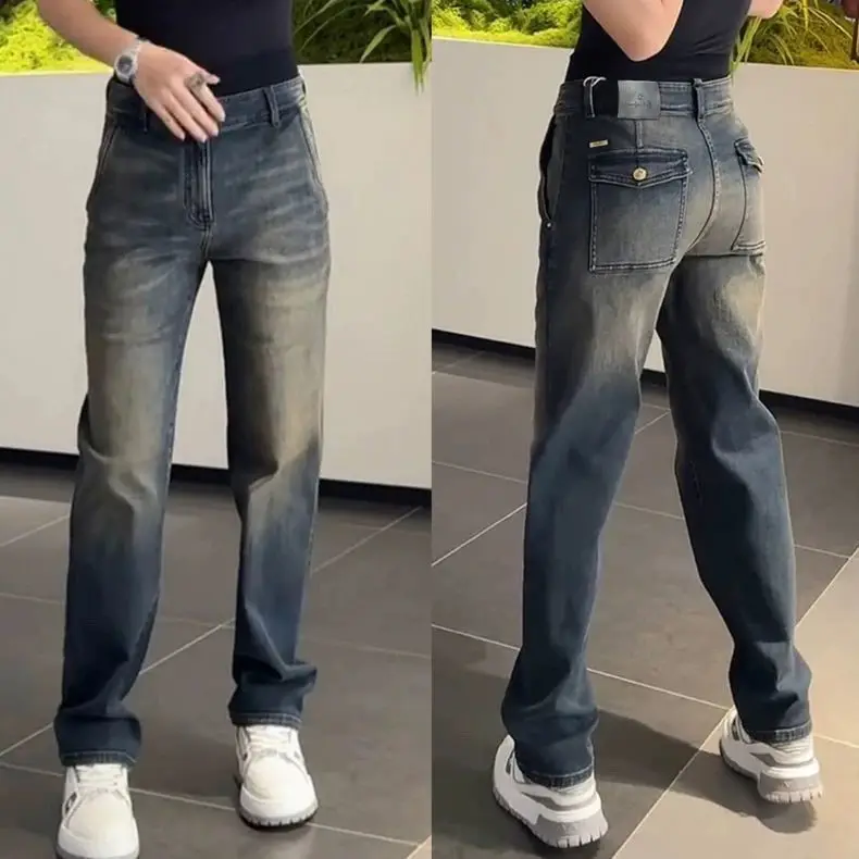 

Slim Fit Straight Leg Jeans Men's Casual Washed Denim Pants Autumn New Style High Luxury Versatile Leisure Trousers for Teens