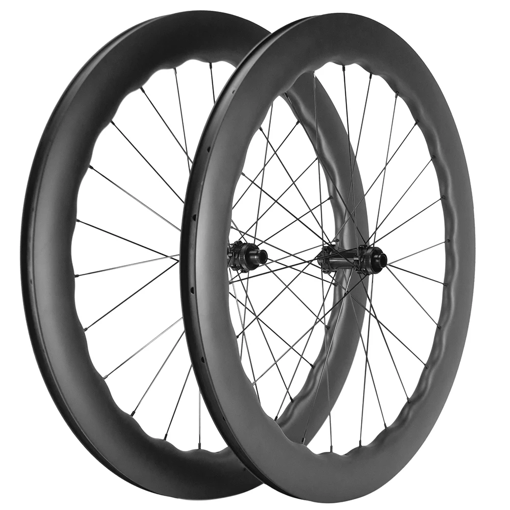 

Road Bicycle Wheelset U Shape Carbon Fiber Disc Brake Clincher Wheels UD Glossy 700C 55MM60MM WAVE