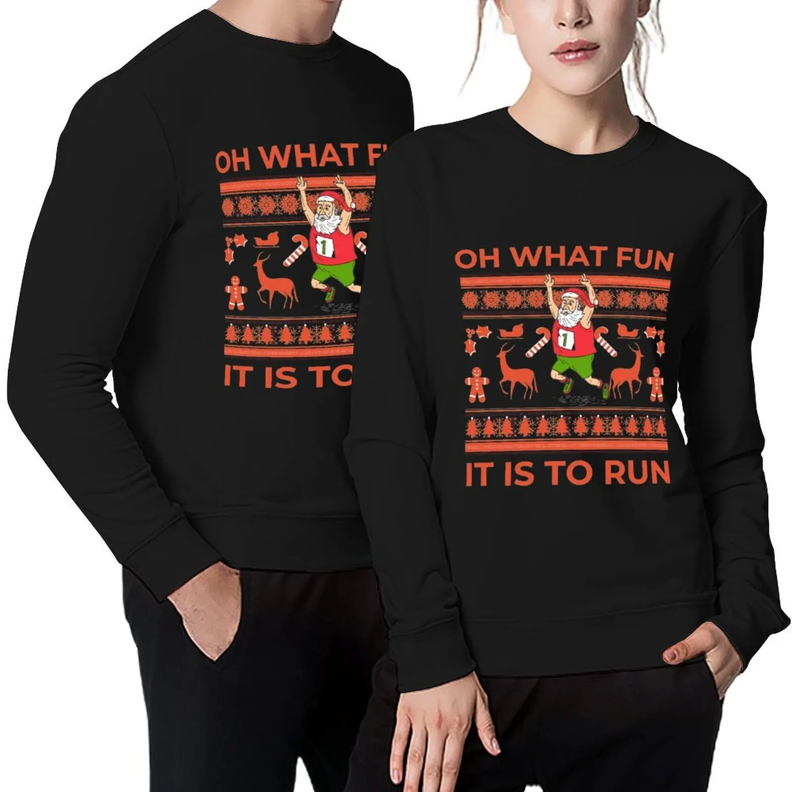 

Oh What Fun It Is To Run Ugly Christmas Running Santa Running Christmas- Funny Santa Runner(2) Pullover