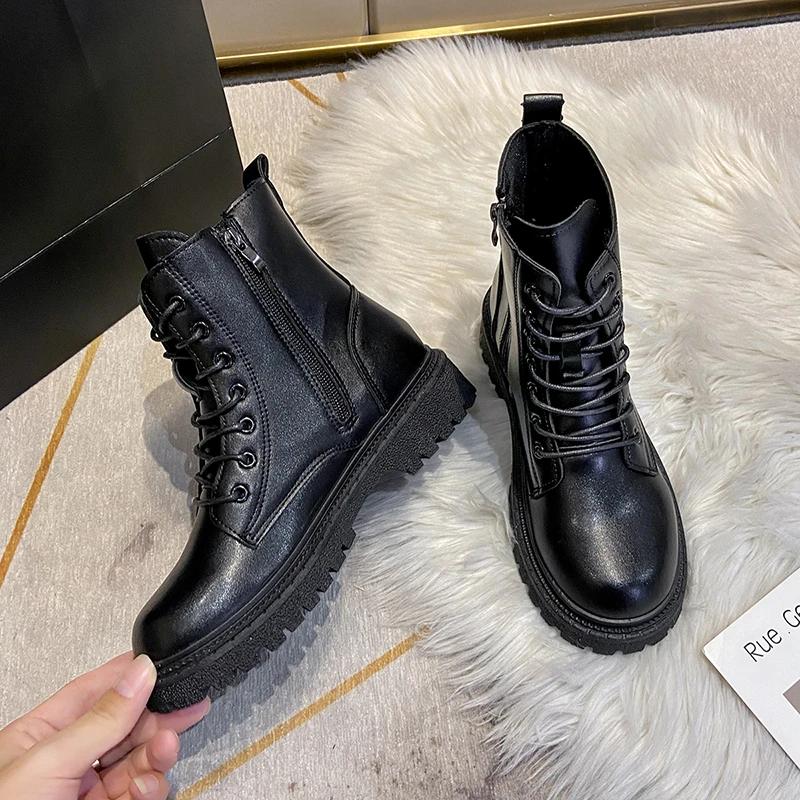 Women's boots autumn winter high Combat boots women Platform women Lace Up Woman Shoes Winter Biker Ankle Women's military Boots