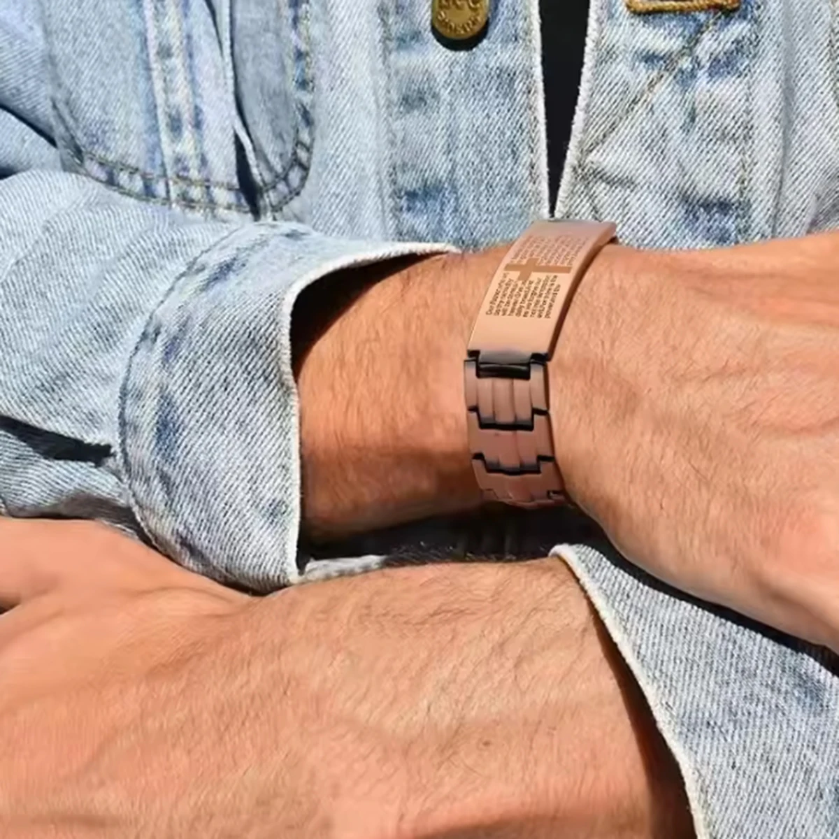 Mens Magnetic Bracelets, Cross Copper Plating Bracelet with Double-Row Strength Magnets for Men Husband Dad Christmas Gifts image 6