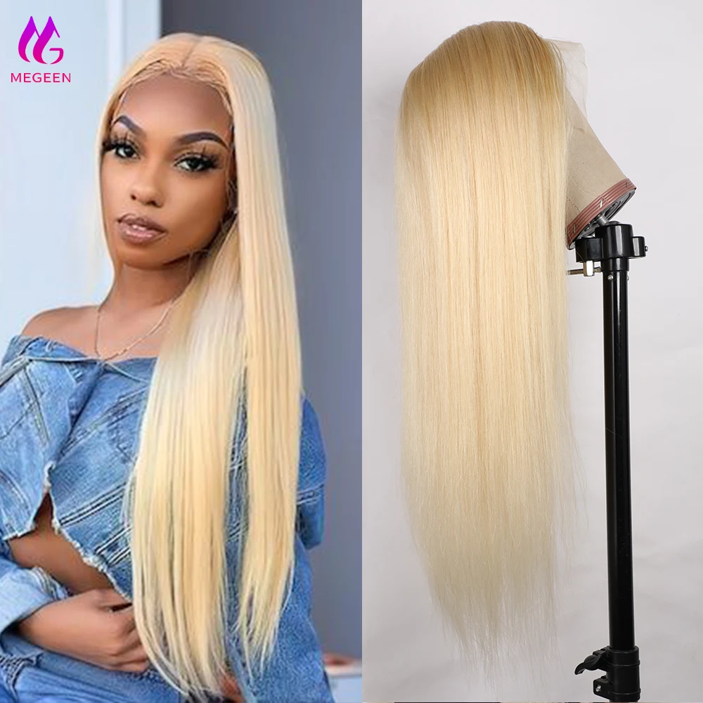 Megeen jungfräuliches Haar 13x4 transparente HD-Spitze Frontal Perücken 100% Echthaar Perücken können gefärbt werden 613 blonde Spitze Front Perücken vor gezupft