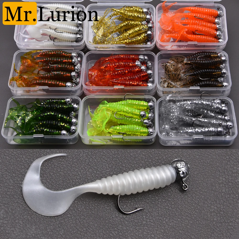 MrLurion 10 pièces/boîte 6 cm 3,5 g, hameçons à tête de jig pour leurre de pêche en forme de ver souple, ensemble d'appâts et d'accessoires de pêche pour le zander, la perche et la truite